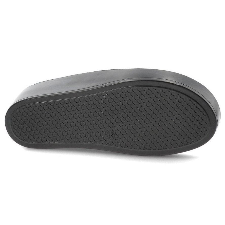 Klapki damskie S. Barski, na platformie skórzane z ozdobą, czarne, KV51-028