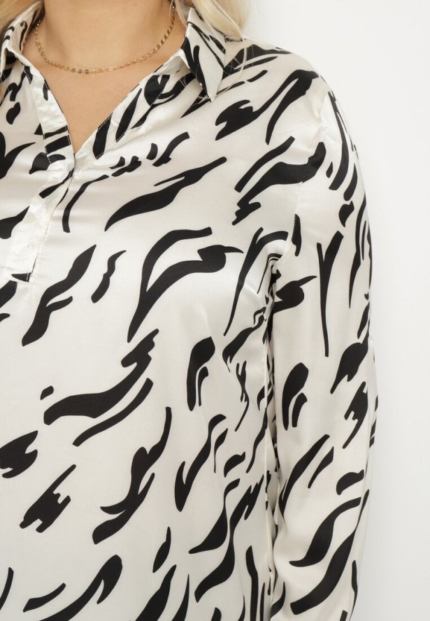 Biała Koszula z Motywem Pasków i Podpinanymi Rękawami Iloreth