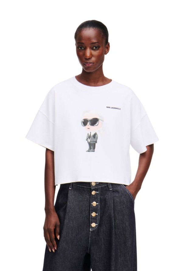 KARL LAGERFELD Biały damski t-shirt Ikon Aquarelle K Boxy Tshirt, Rozmiar M