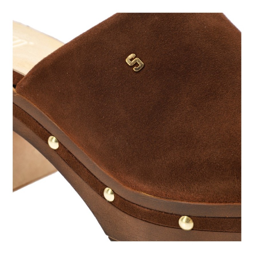 Brązowe Klapki Simen Eleganckie Obuwie Damskie