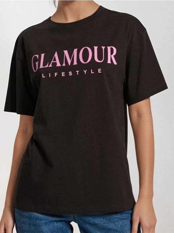 Koszulka z napisem - brązowy