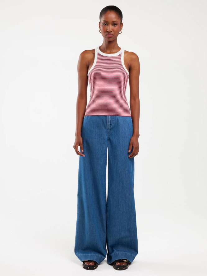 Koszulka damska na ramiączkach w prążek biało-czerwona Livia 603