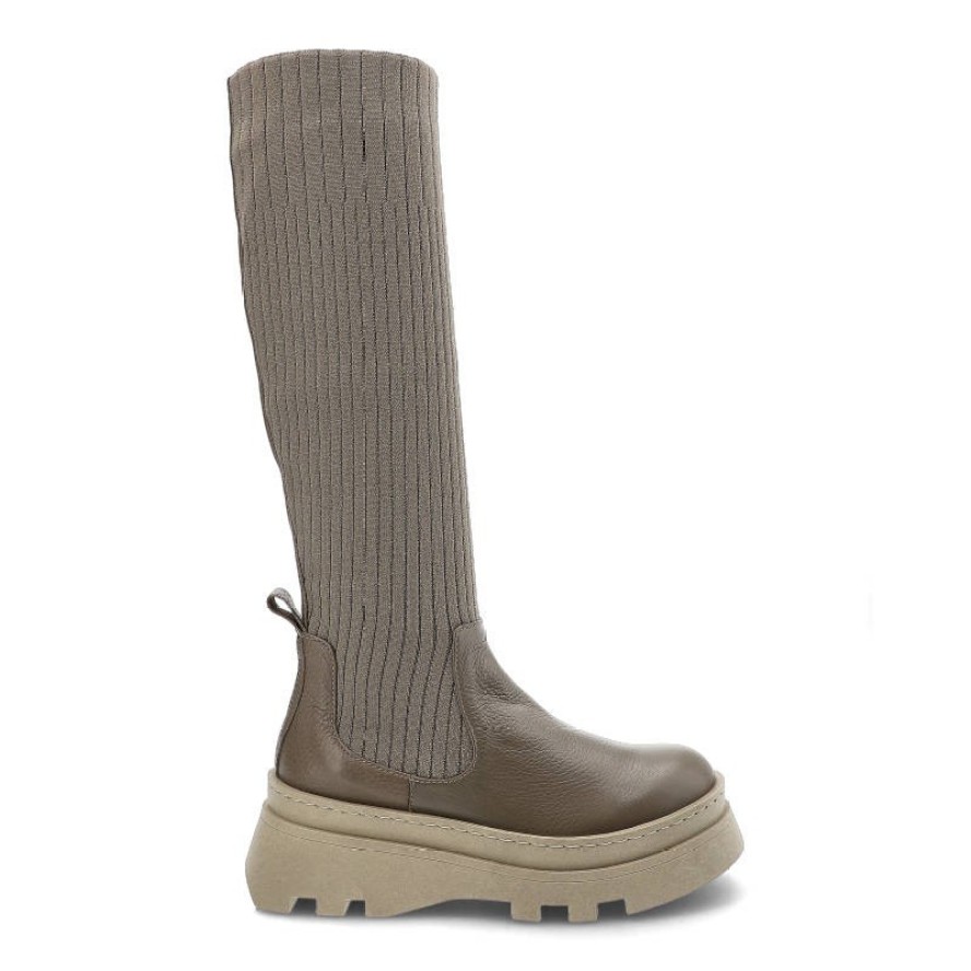 Kozaki damskie Artiker, elastyczna skarpetowa cholewka wsuwana konstrukcja masywna platformowa podeszwa, olive, 51C0862