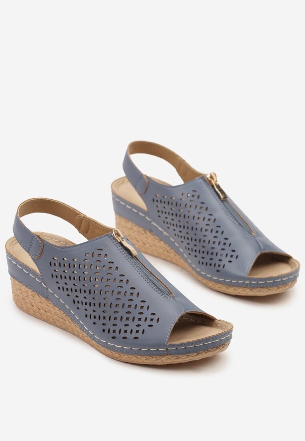 Niebieskie Sandały Vices na Koturnie z Ozdobnym Suwakiem Ovilore