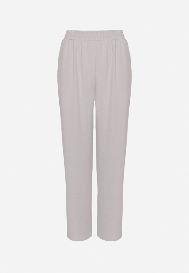 Szare Szerokie Spodnie z Bawełną i Wysokim Stanem Neorenna