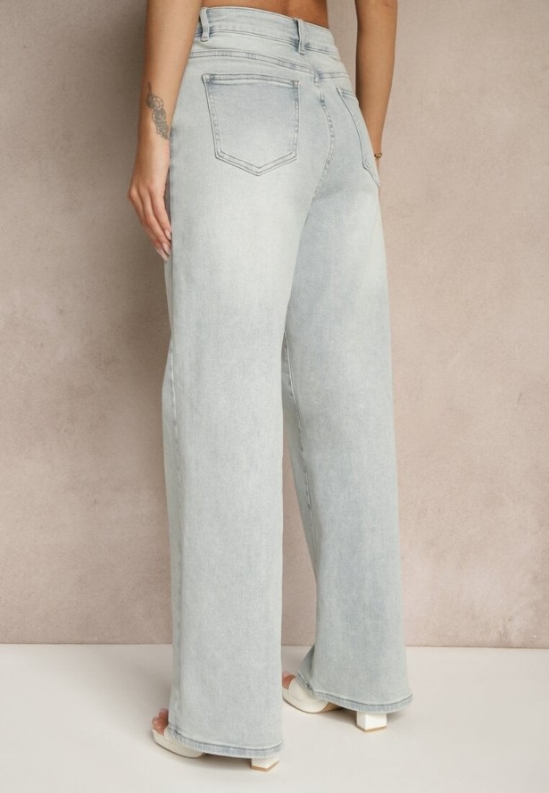 Jasnoniebieskie Jeansy High Waist z Szeroką Nogawką Jenaliria