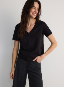 T-shirt regular z merceryzowanej bawełny - czarny