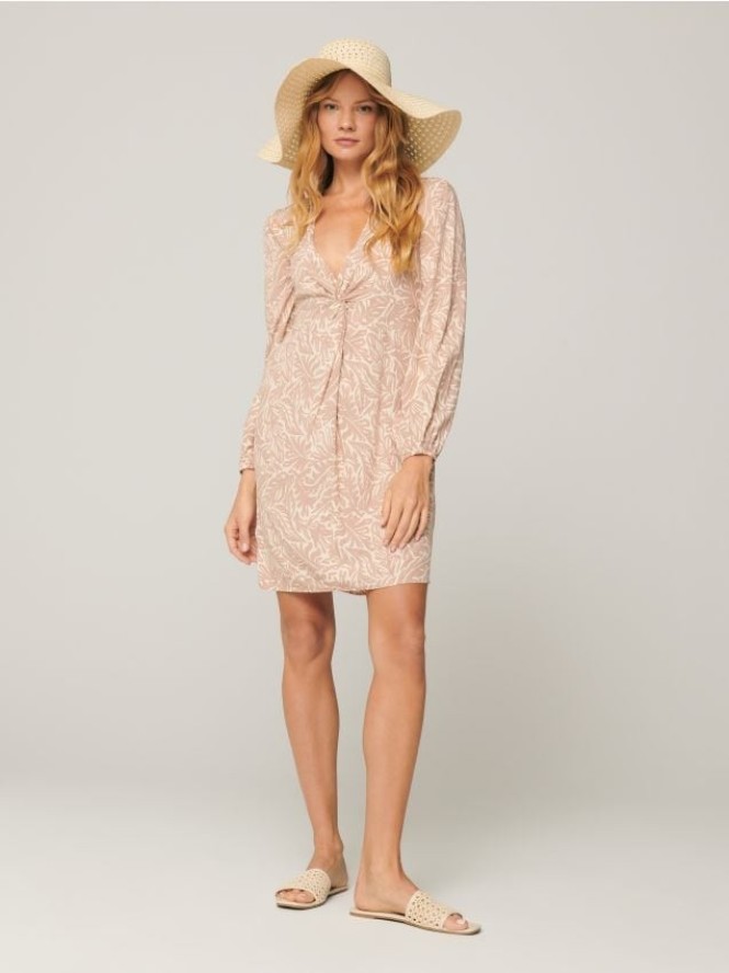 Sukienka mini z marszczeniami - beżowy