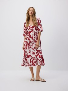 Wzorzysta sukienka midi - czerwony