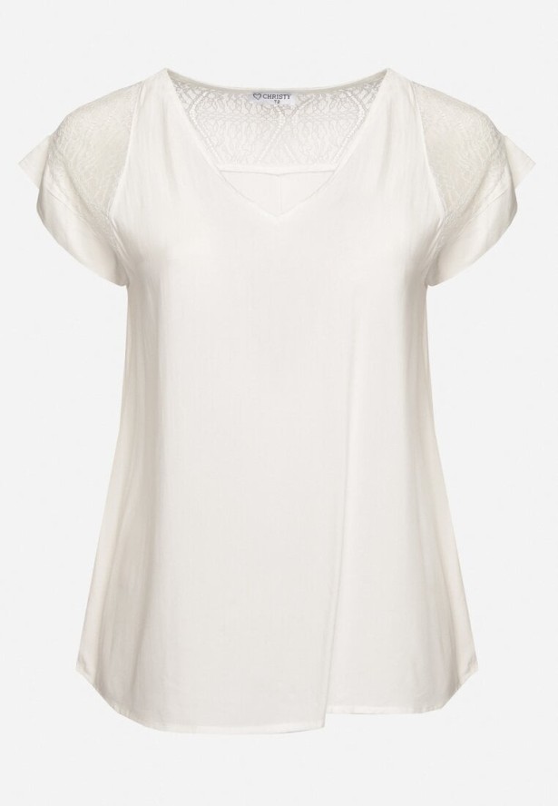 Biała Bluzka z Wiskozy z Przezroczystymi Wstawkami Zelauri