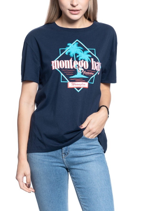 DAMSKI T-SHIRT WRANGLER BOYFRIEND TEE NAVY W7Q2GH114 112132080