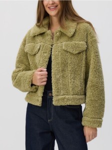 Kurtka teddy z kołnierzykiem - jasnozielony