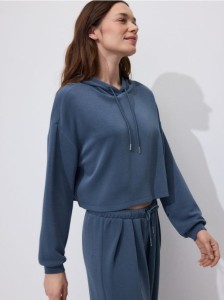Krótka bluza z wiskozą - granatowy