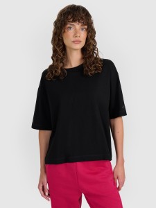 4F T-shirt oversize gładki damski - czarny S