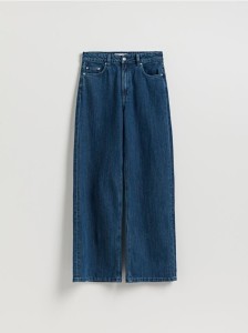 Jeansy wide leg z dodatkiem lnu - granatowy
