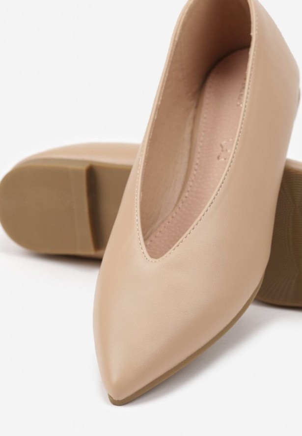 Ciemnobeżowe Balerinki Vices z Wkładką ze Skóry Naturalnej w Klasycznym Stylu Nalivee