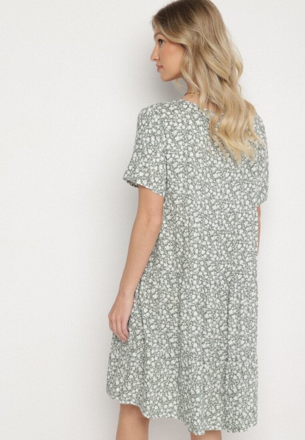 Zielona Sukienka z Bawełną w Kwiatowy Wzór Lunasenia