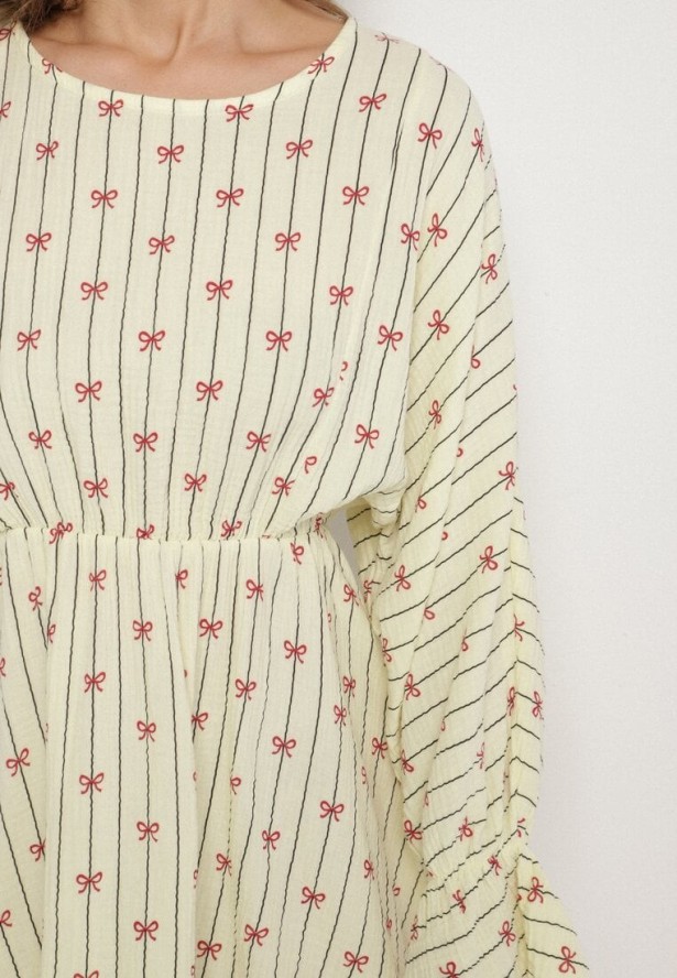 Żółta Bawełniana Sukienka w Paski z Kokardkami Xalriti