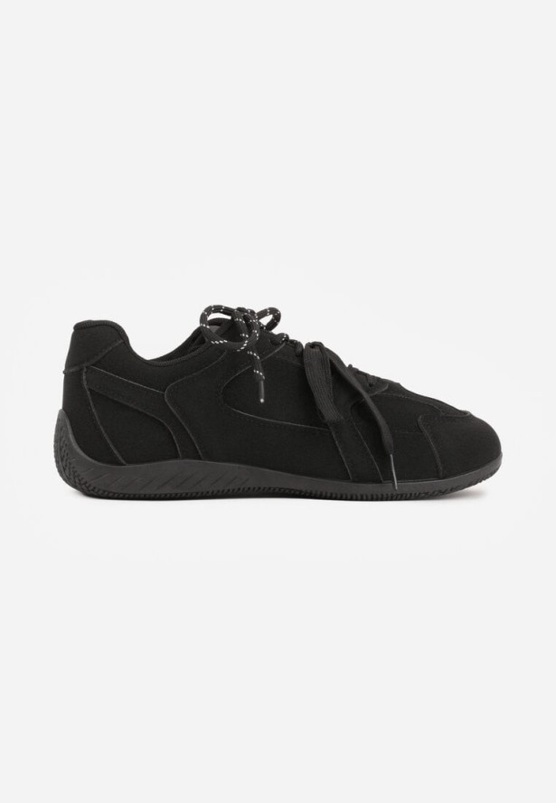 Czarne Sneakersy z Podwójnym Sznurowaniem i Geometrycznymi Wstawkami Adrearah