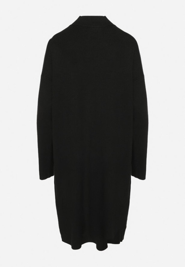 Czarna Sweterkowa Sukienka Półgolf z Bawełną i Wełną Pilara