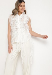 Biała Koszula z Ozdobnymi Falbanami Adoria