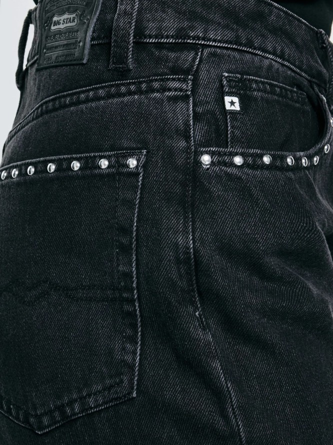 Jeansy damskie z szeroką nogawką z ozdobnymi dżetami czarne Atrea 929