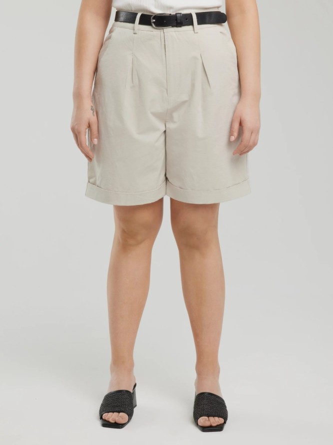 Szorty damskie luźne z dodatkiem lnu beżowe Maryliani 800