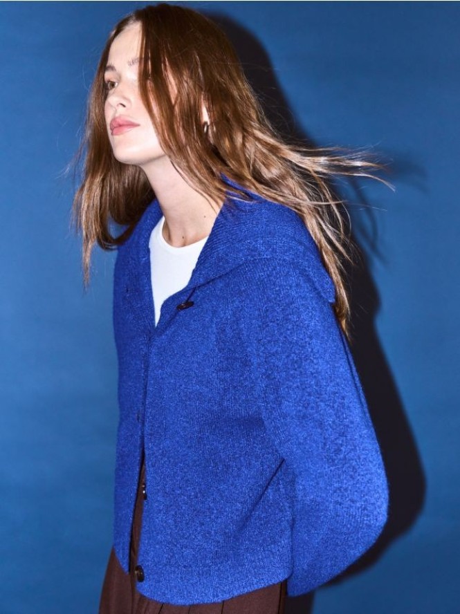 Kardigan z kołnierzem - niebieski