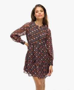 superdry Sukienka mini z długim rękawem i falbanami Geo Floral