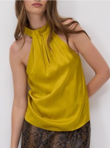 Top halter z wiskozy - musztardowy