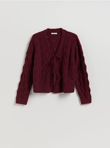 Kardigan z wiązaniem - bordowy