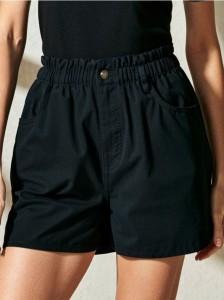 Szorty jeansowe paperbag - czarny