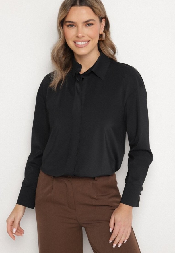 Czarna Klasyczna Koszula z Wiskozą Napvia