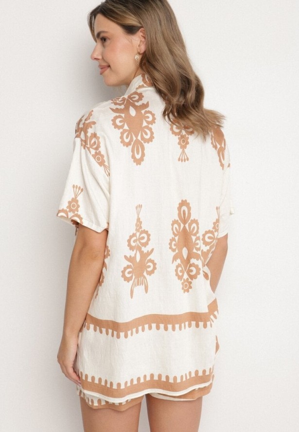 Jasnobeżowy Komplet w Stylu Rustykalnym Koszula i Szorty Tosmire