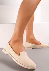 Beżowe Płaskie Mokasyny z Perforacją Gaidelle