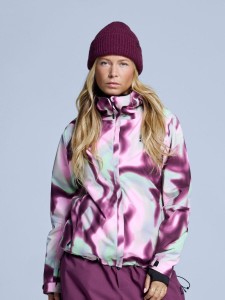 Kurtka narciarska damska - Arty - Ocieplana 2L - Tie-dye różowym i wielokolorowy