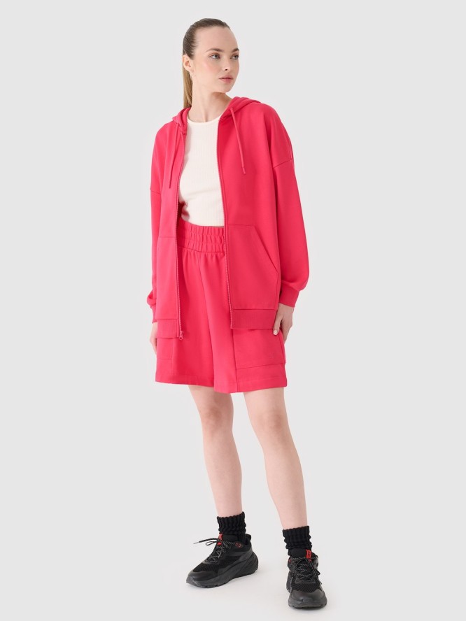 4F Bluza dresowa rozpinana z kapturem damska - różowa L