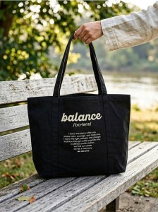 Materiałowa torba shopper z napisem - czarny