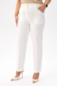 Eleganckie spodnie Eleonora w kolorze ecru PLUS SIZE XXL
