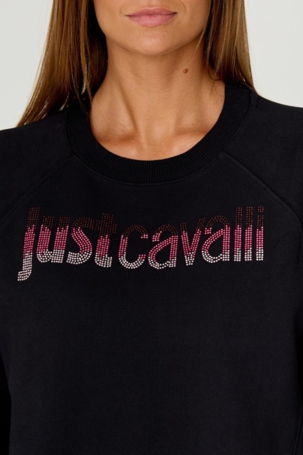 JUST CAVALLI Czarna damska bluza R LOGO CRYSTAL, Rozmiar M