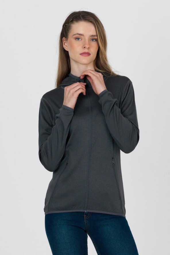 Damska bluza rozpinana z kapturem 100% Merino - Marin/Woolona