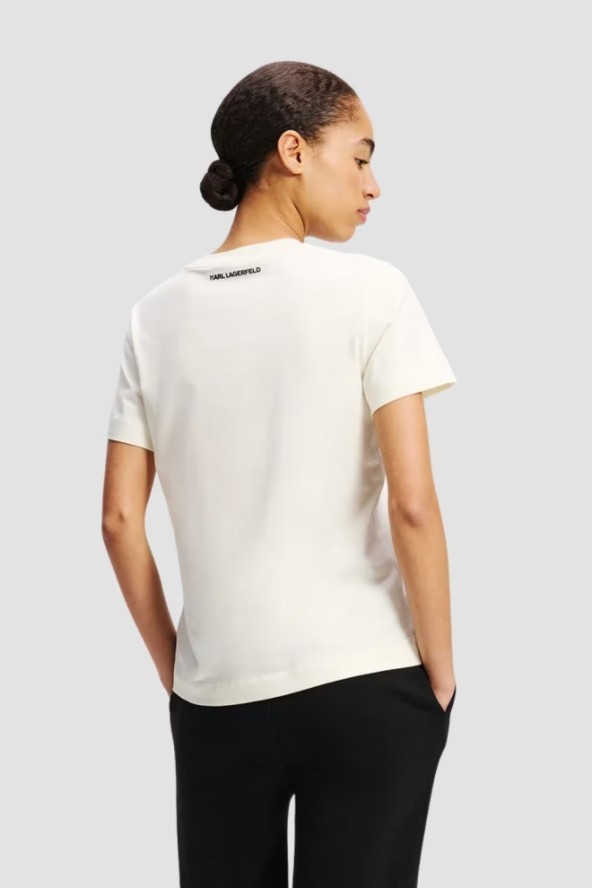 KARL LAGERFELD Beżowy damski t-shirt Ikon Sketch Choupette, Rozmiar XS