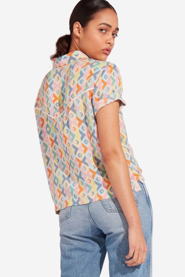 WRANGLER AZTEK SHIRT DAMSKA KOSZULA Z KRÓTKIM RĘKAWEM TANGERINE W5N2TIXUJ 112130263
