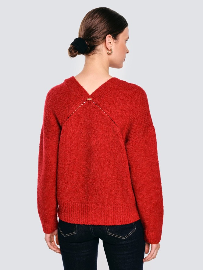 Kardigan damski z dodatkiem wełny czerwony Kardila 603