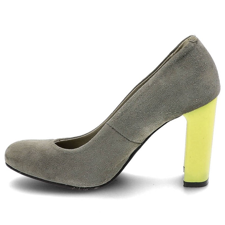 Szare Czółenka Karino Wygodne Skórzane Buty Na Obcasie