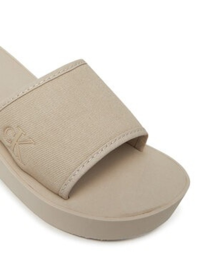 Calvin Klein Jeans Klapki Beach Wedge Slide Canvas YW0YW01725 Beżowy