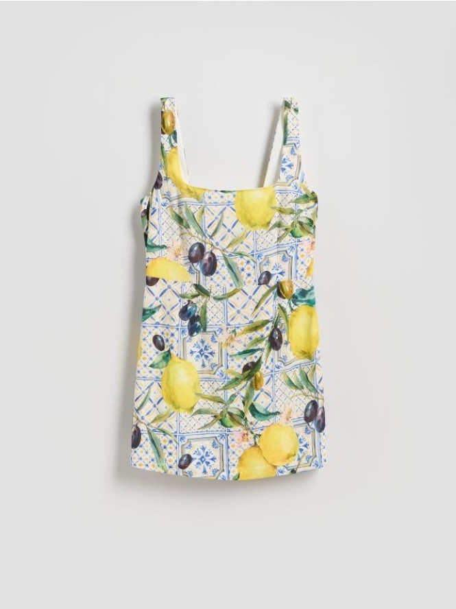 Wzorzysta sukienka z lnem - wielobarwny