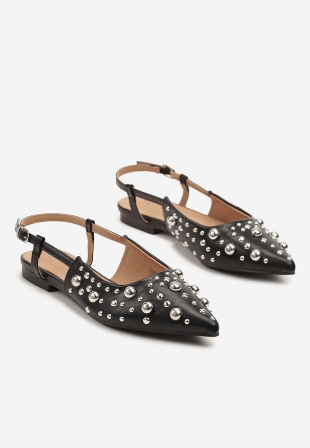 Czarne Sandały Typu Slingback z Ozdobami 3D Lisatria