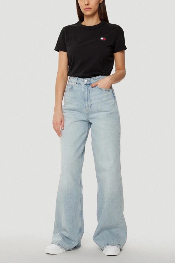 TOMMY JEANS Czarny damski t-shirt z małym logo, Rozmiar S