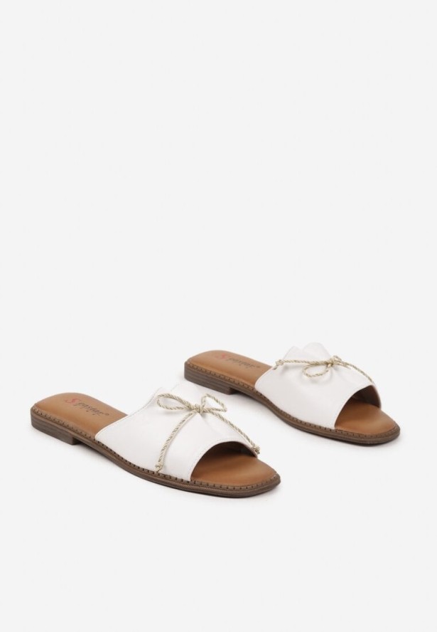 Białe Klapki w Minimalistycznym Stylu Zdobione Kokardką Paniffia